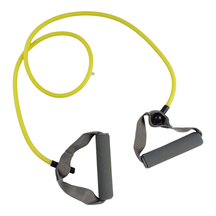 Liga de resistencia Radach Sports Voit amarilla con agarraderas de foam gris para ejercicios de fitness y yoga