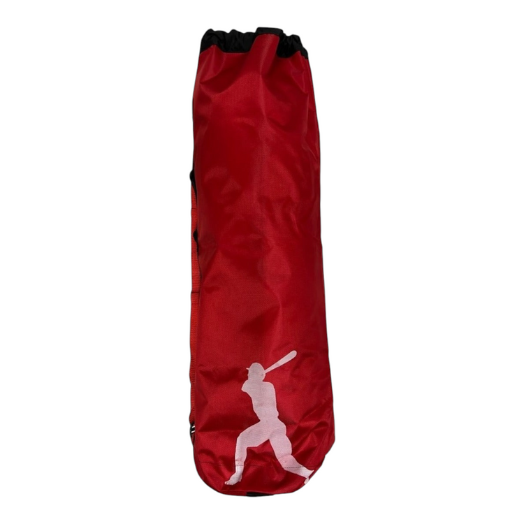 Maleta tipo costal Radach Sports roja de poliéster para equipo de béisbol y sóftbol con gráfico de bateador