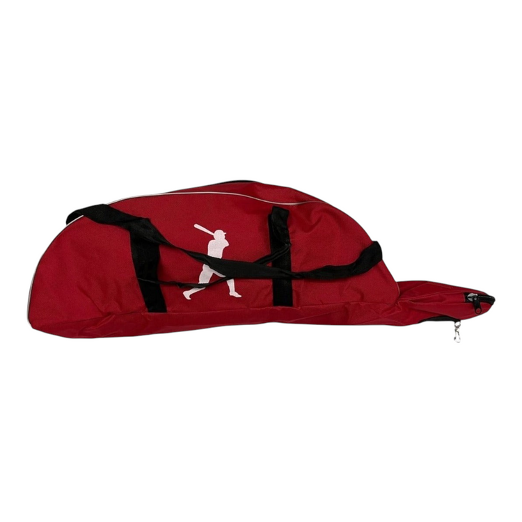 Maleta Radach Sports roja de poliéster para béisbol y sóftbol con logo de bateador y correas negras