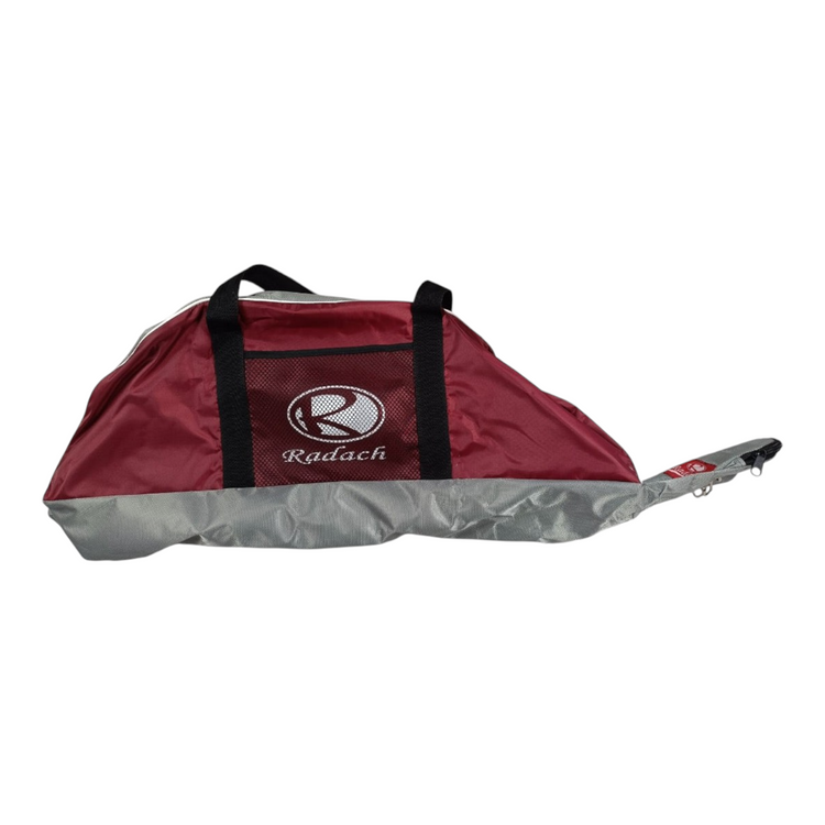 Maleta Radach Sports para beisbol y softbol en color tinto y gris, fabricada en poliester resistente con correas.