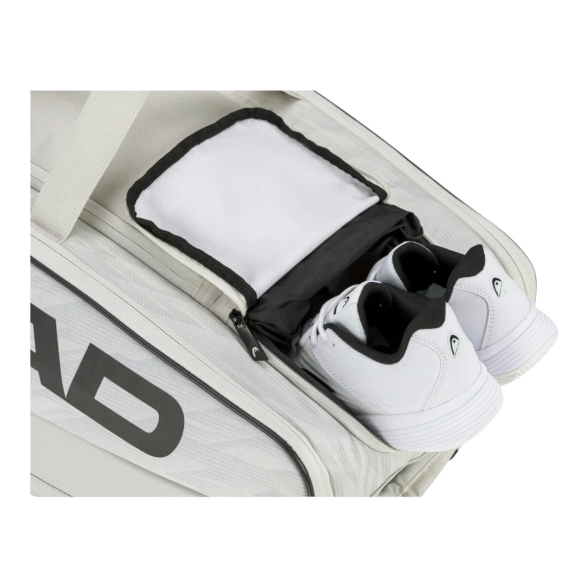 Compartimento para zapatillas de la maleta de padel Radach Sports Head Pro X Bag L en color blanco con detalles negros