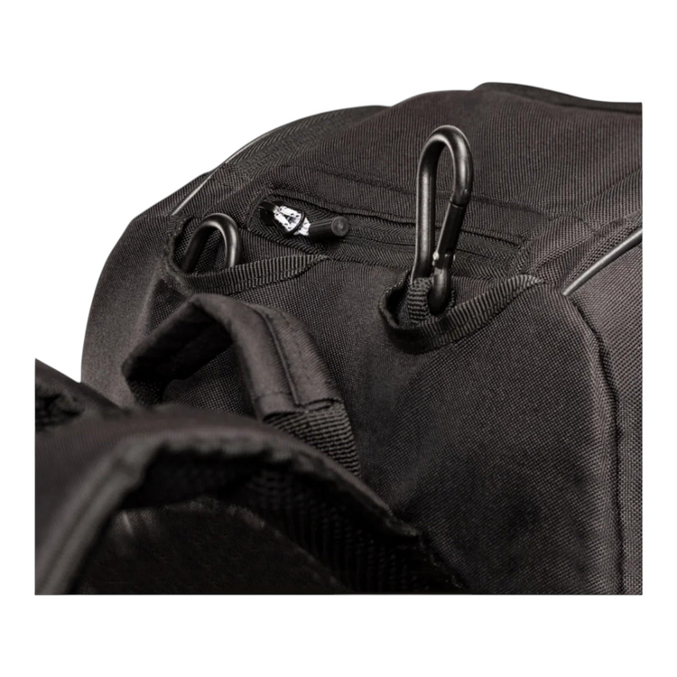 Detalle del gancho de sujeción y cremallera en la bolsa de pickleball Radach Sports Head Pro negra