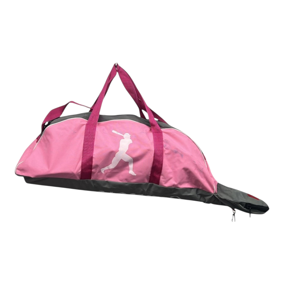 Maleta tote Radach Sports para beisbol y softbol en color rosa y gris con silueta de bateador