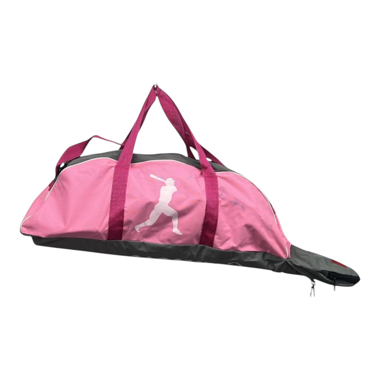 Maleta tote Radach Sports para beisbol y softbol en color rosa y gris con silueta de bateador