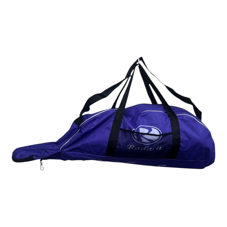 Maleta tote Radach Sports individual para beisbol y softbol en color morado con correas negras y bolsillo de malla