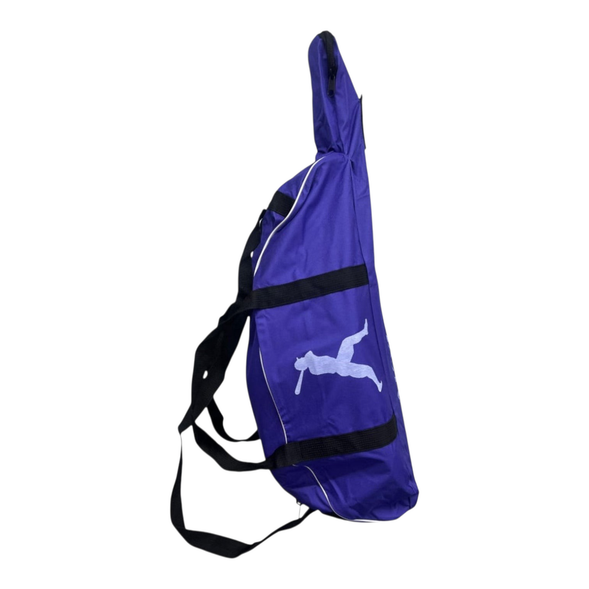 Maleta tote Radach Sports morada para beisbol y softbol con diseño de jugador y correas negras