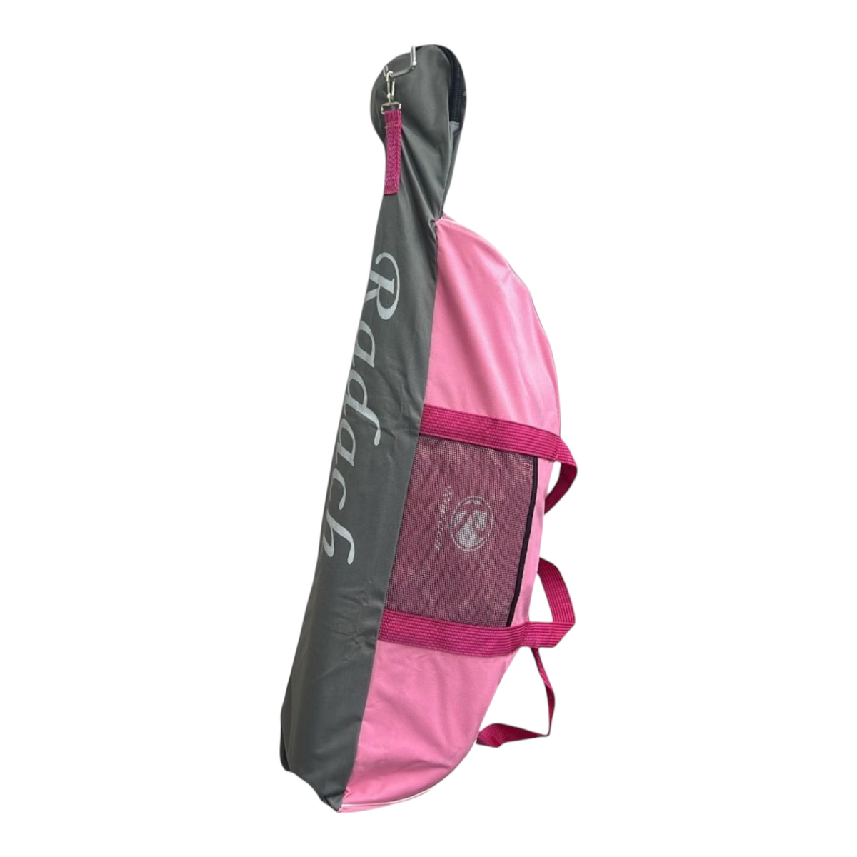 Maleta tote Radach Sports individual para béisbol y sóftbol en color rosa y gris con bolsillo de malla lateral