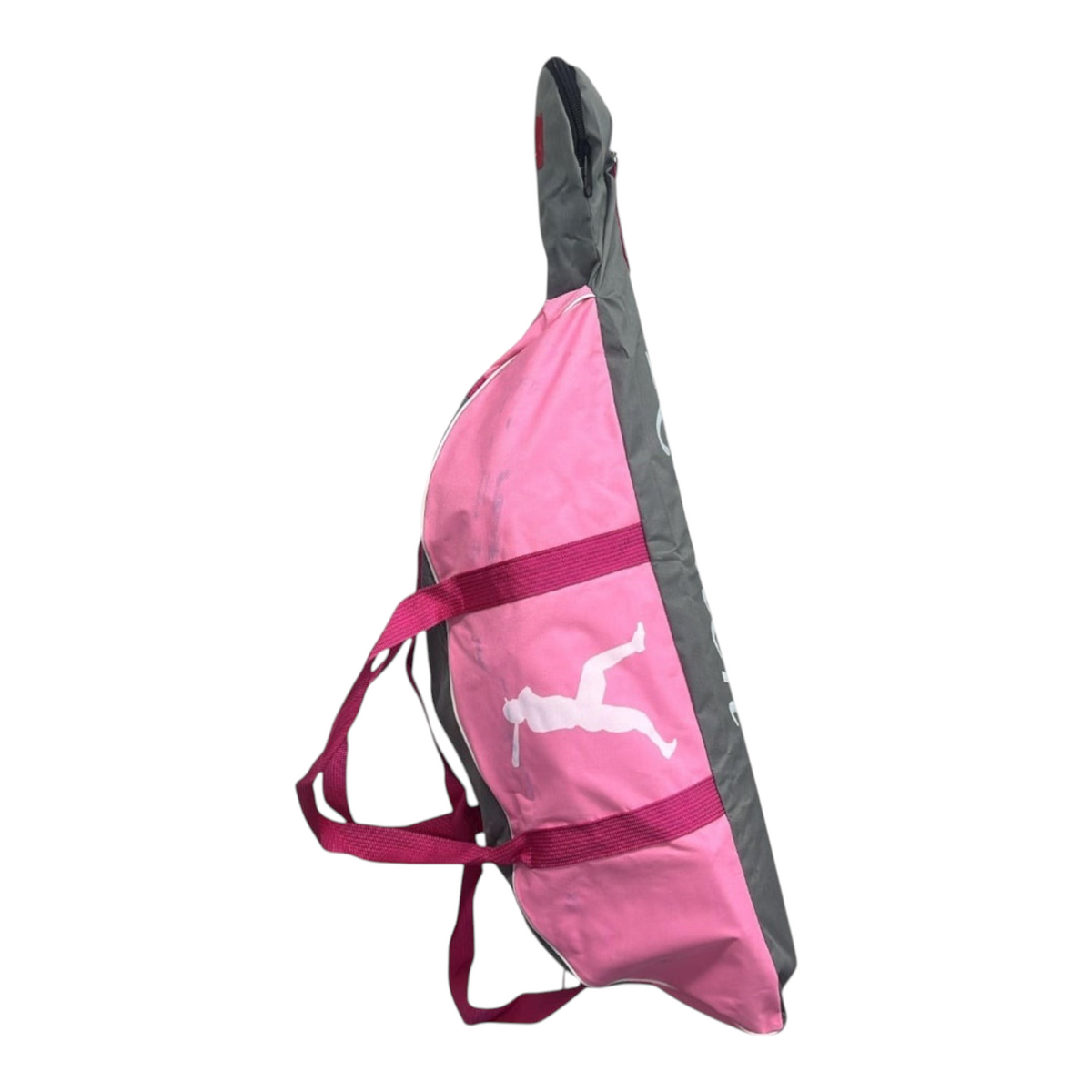 Maleta tote Radach Sports para beisbol y softbol en color rosa y gris con diseño de jugador