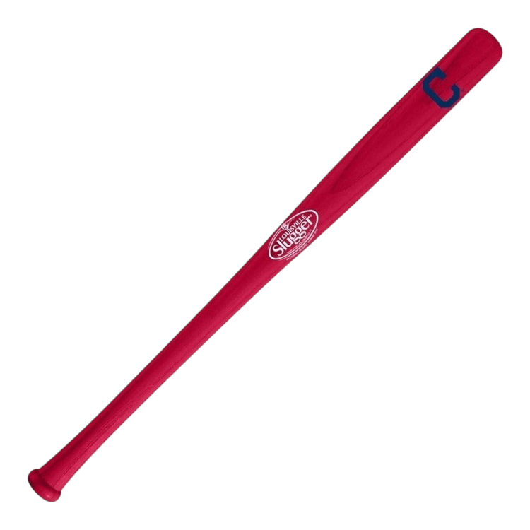 Mini bate de béisbol Radach Sports Louisville Slugger de 18 pulgadas en color rojo con logo de Cleveland