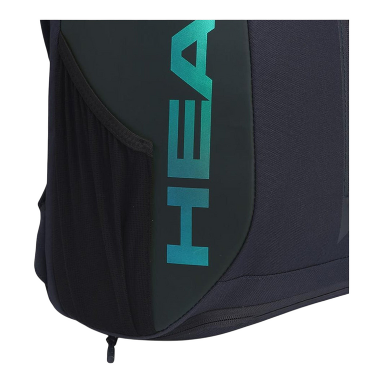 Mochila Radach Sports HEAD Tour 25L azul marino con logo degradado y bolsillo lateral de malla para tenis o pádel