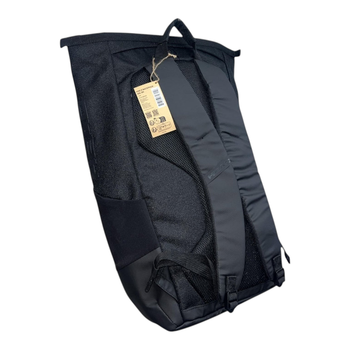 Mochila Radach Sports Head Pro X negra de 25 litros con correas acolchadas y etiqueta de papel reciclado