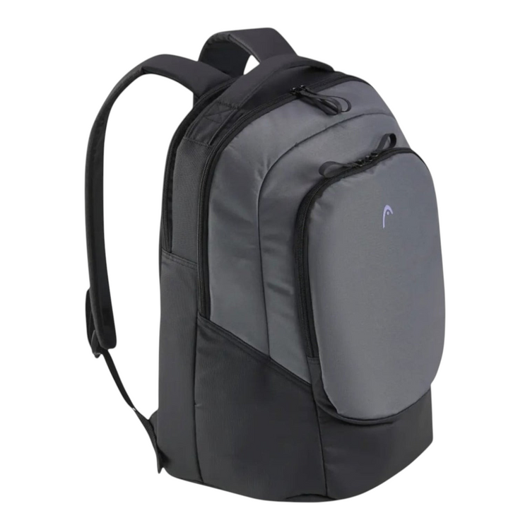 Mochila Radach Sports Head Pro X 30L en negro y gris, fabricada con materiales reciclados para tenis y pádel.