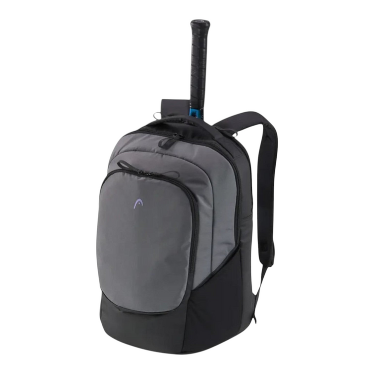 Mochila Radach Sports Head Pro X 30L en negro y gris con compartimento para dos raquetas de tenis y diseño sostenible