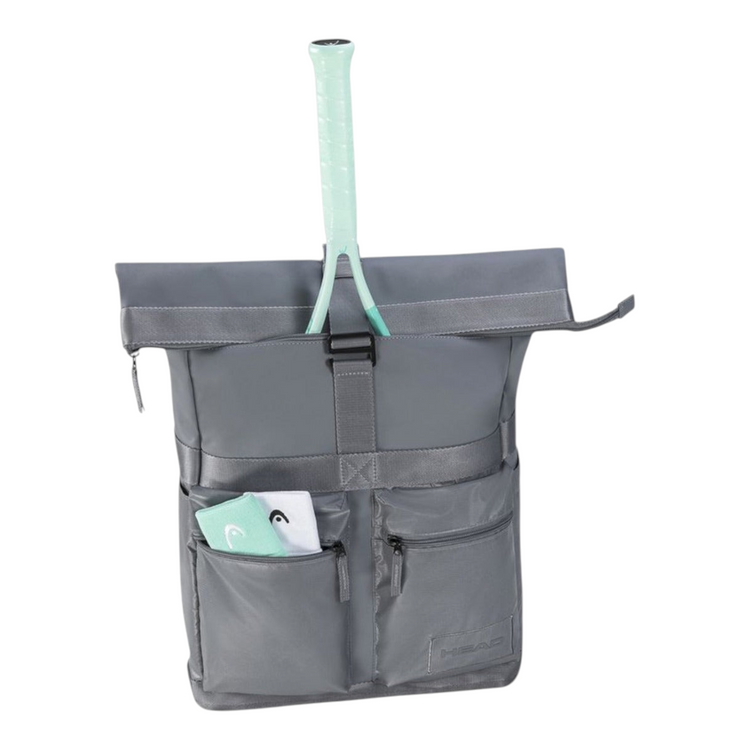 Mochila Radach Sports Head Tour 30L KG gris con diseño enrollable, compartimento para raqueta y bolsillos frontales
