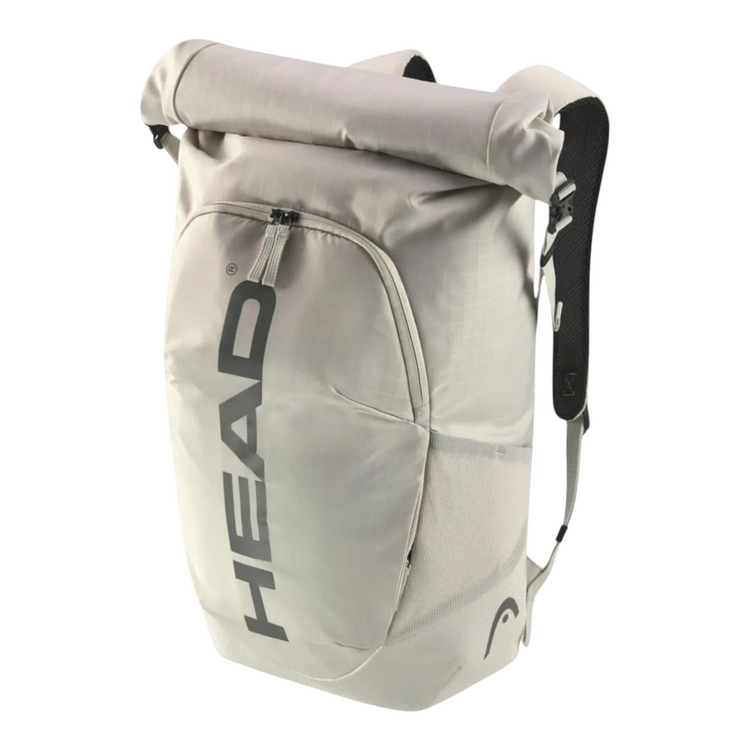 Mochila Radach Sports Head Tour color gris claro con diseño roll-top y compartimento para tres raquetas de tenis