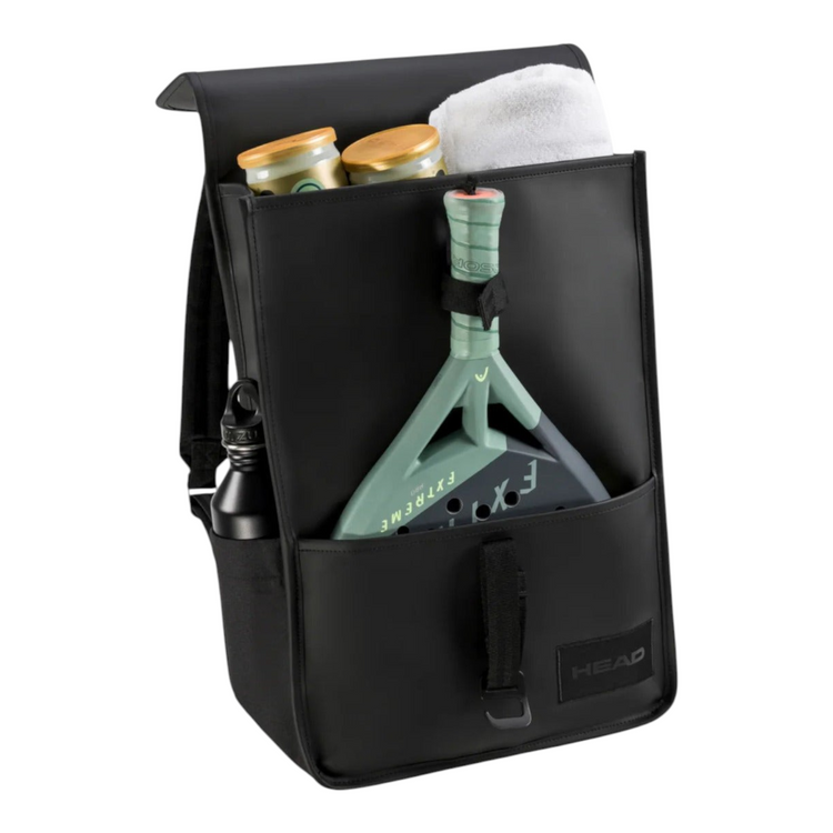 Mochila negra Radach Sports Head Pro de 23L con compartimento para pala de pádel, toalla y botes de pelotas