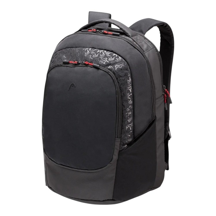 Mochila de pádel Radach Sports Head Coello Pro de 30 litros en color negro con detalles en rojo y estampado lateral