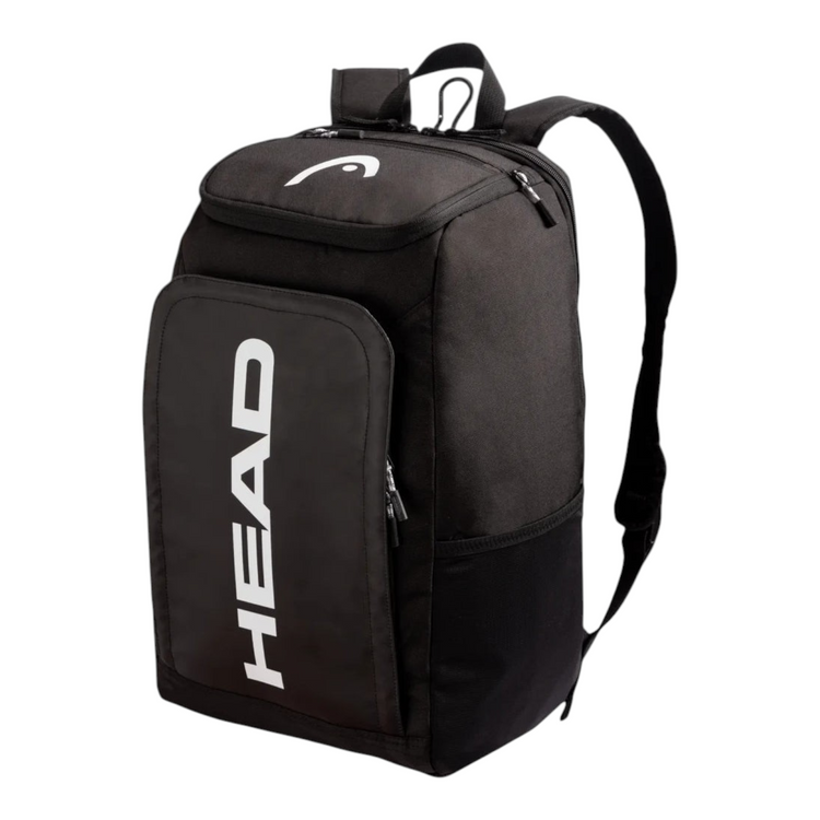Mochila Radach Sports HEAD Tour para pickleball en color negro con compartimento para palas y logo blanco