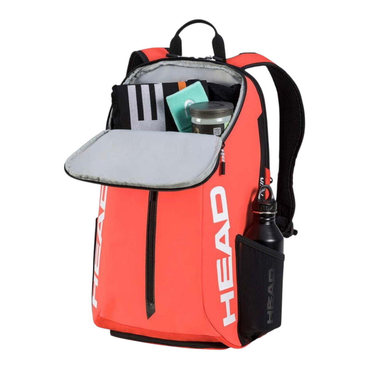 Mochila de tenis Radach Sports HEAD Tour Radical roja de 25 litros con compartimento abierto y bolsillo lateral