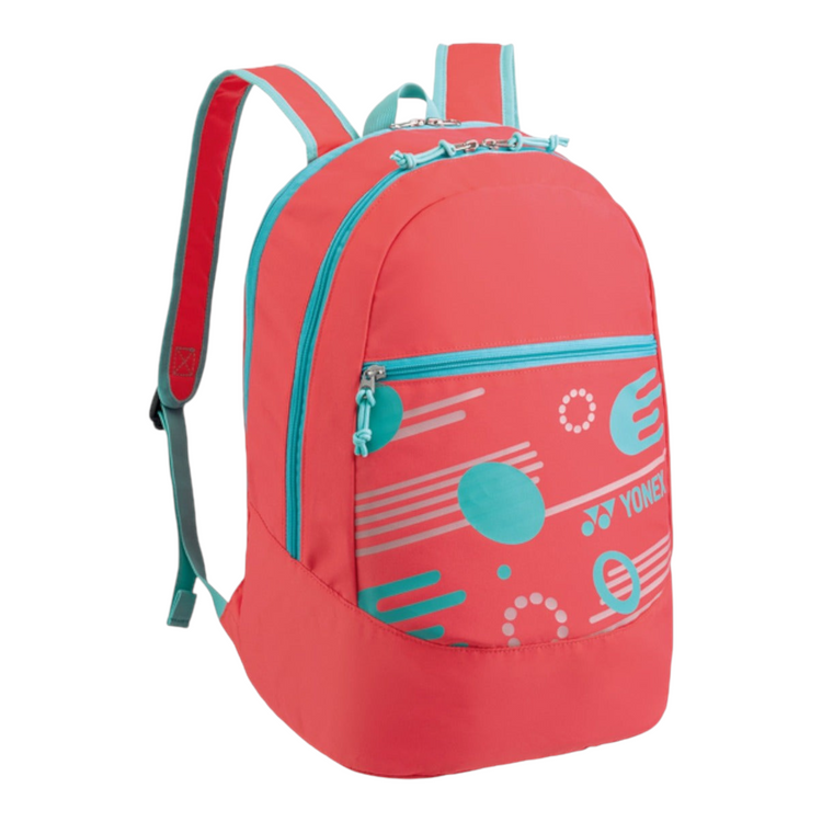 Mochila infantil Radach Sports Yonex para tenis en color rosa con detalles en azul claro y espacio para una raqueta
