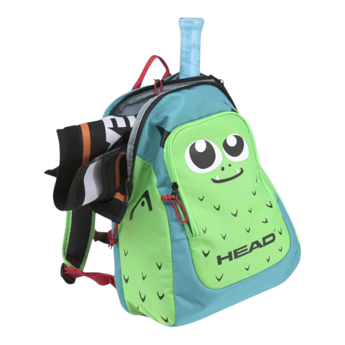 Mochila infantil Radach Sports Head Monster color verde y menta con diseño de monstruo y espacio para una raqueta