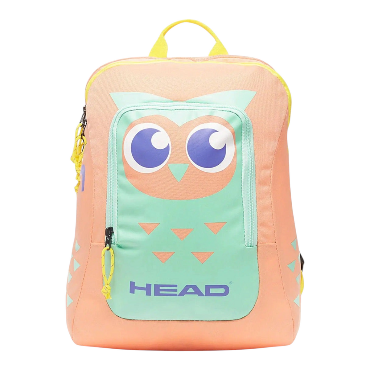 Mochila infantil Radach Sports Head en color rosa y menta con diseño de búho, ideal para una raqueta de tenis junior.