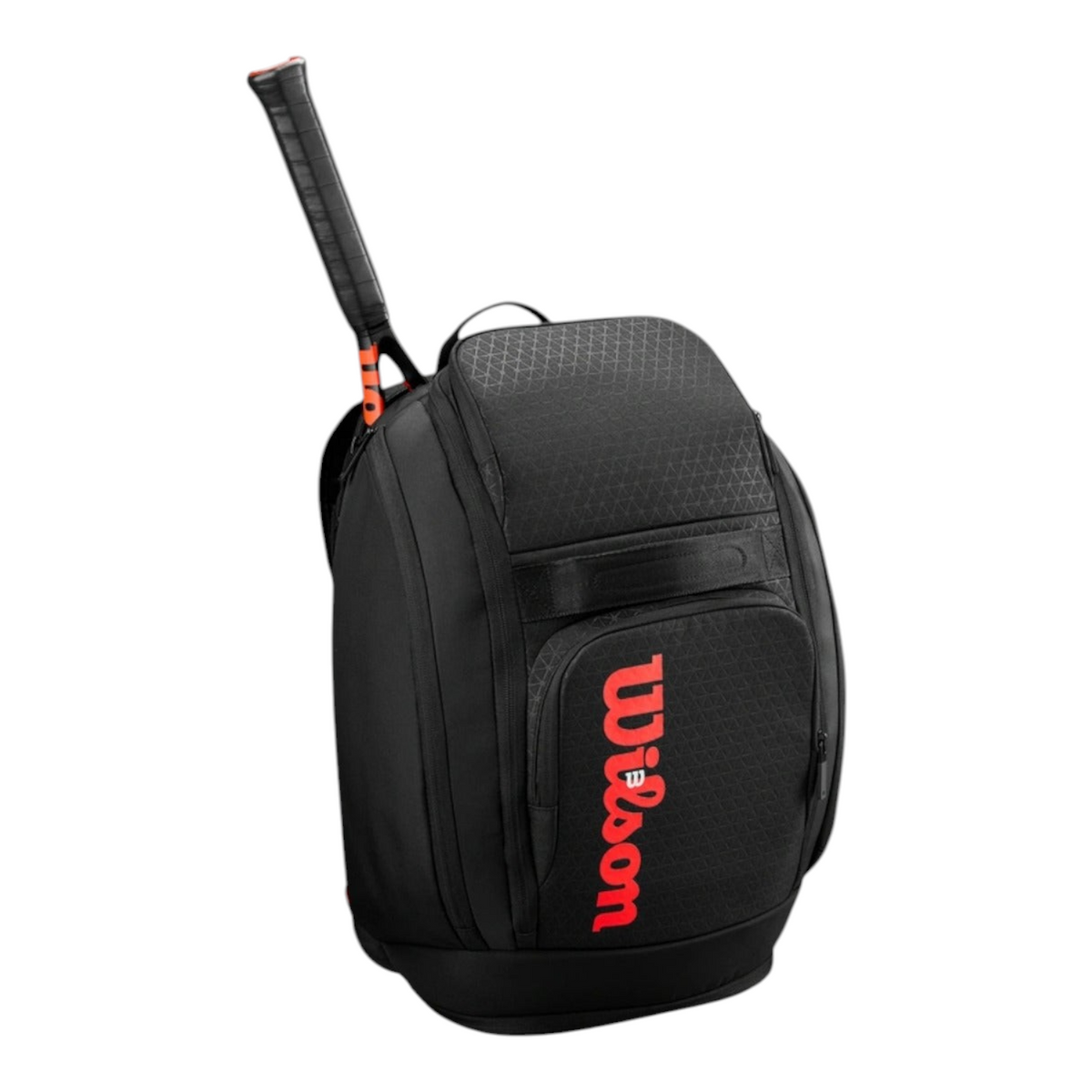 Mochila Radach Sports Wilson Clash V3 negra con detalles rojos y compartimento para raqueta de tenis