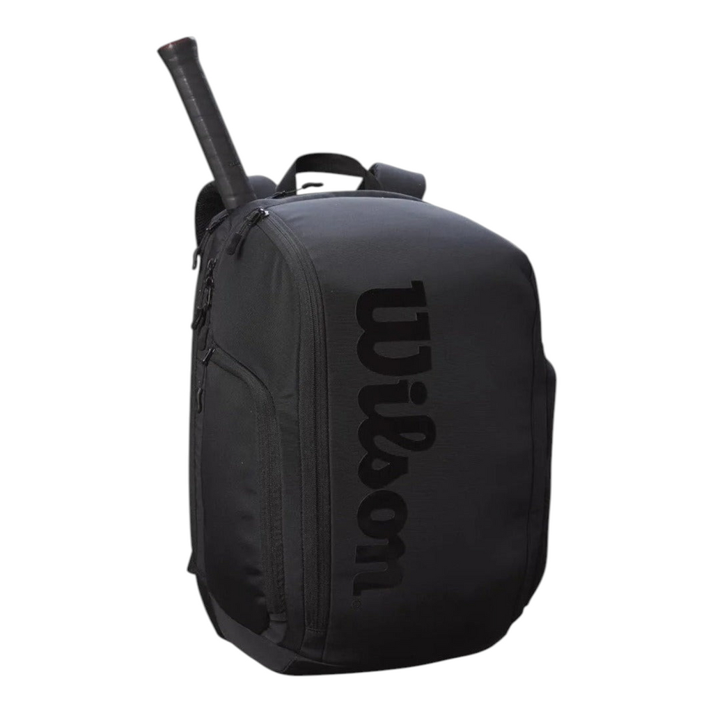 Mochila Radach Sports Wilson Super Tour Pro Staff negra con compartimento para dos raquetas de tenis