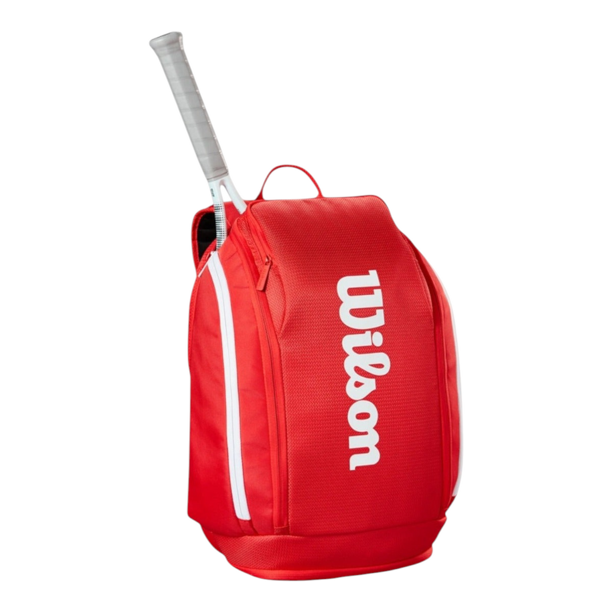 Mochila de tenis Radach Sports Wilson Super Tour roja con compartimento para dos raquetas y logo blanco