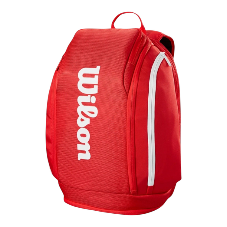 Mochila de tenis Radach Sports Wilson Super Tour roja con capacidad para dos raquetas y compartimento ventilado
