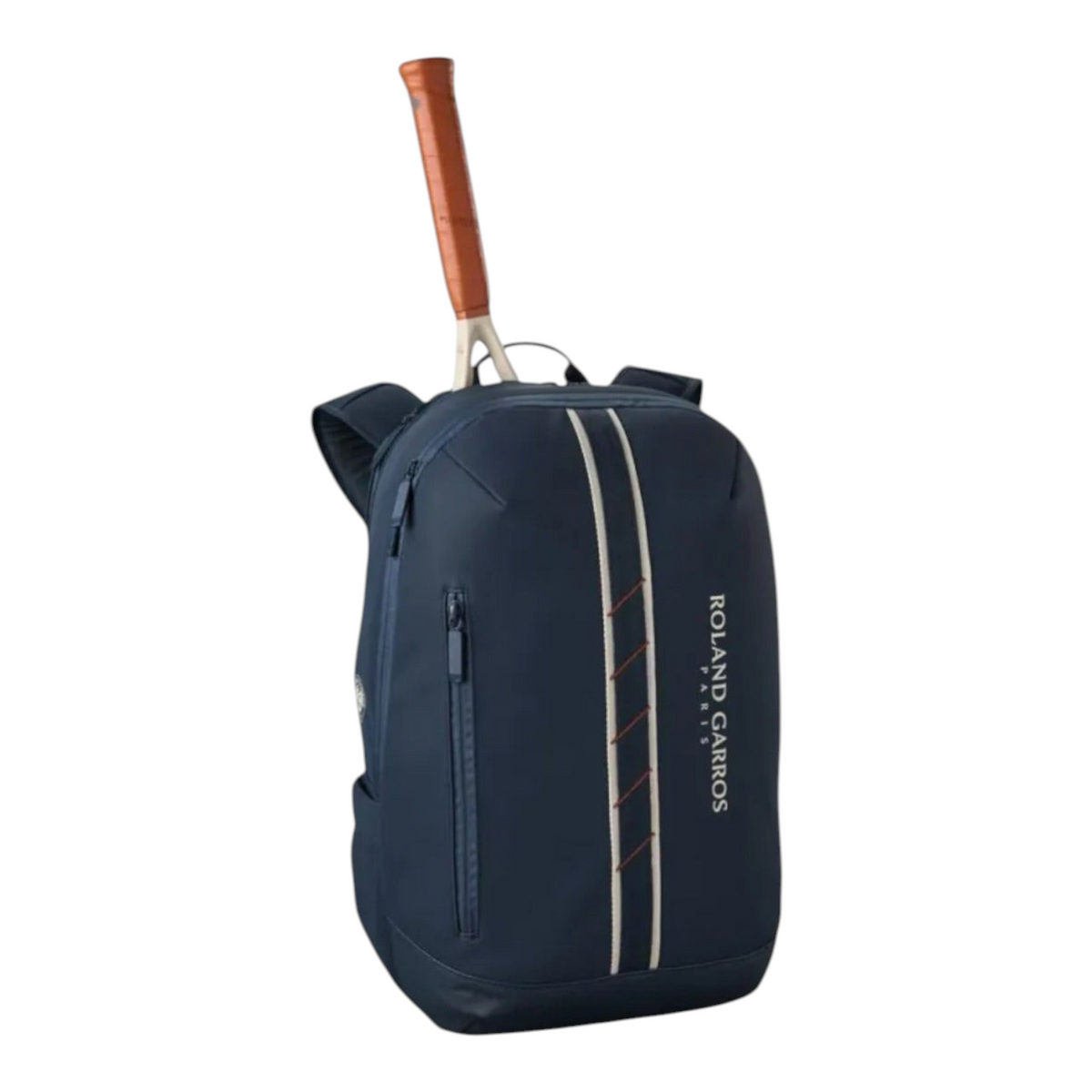Mochila de tenis Radach Sports Wilson Roland Garros 2025 azul marino con raqueta y compartimentos funcionales