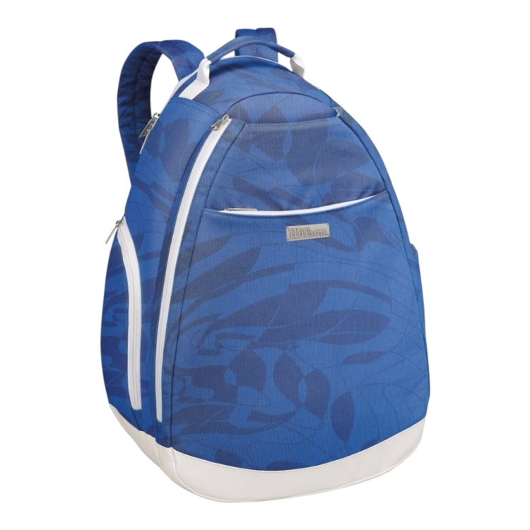 Mochila Radach Sports Wilson para mujer en color azul con estampado, diseñada para transportar dos raquetas de tenis