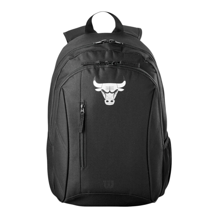 Mochila Radach Sports Wilson NBA Chicago Bulls negra con compartimento para balón y logotipo del equipo