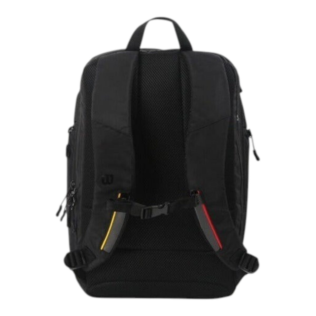 Mochila de tenis Radach Sports Wilson Pro Staff negra con correas acolchadas y detalles en rojo y amarillo