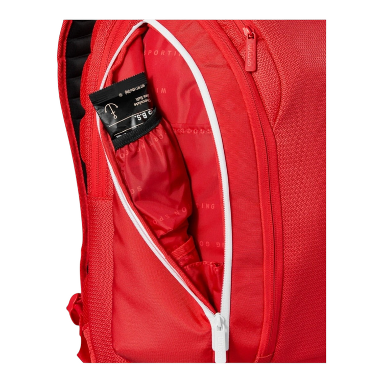 Mochila Radach Sports Wilson Super Tour roja con bolsillo lateral térmico Thermoguard y cremallera blanca