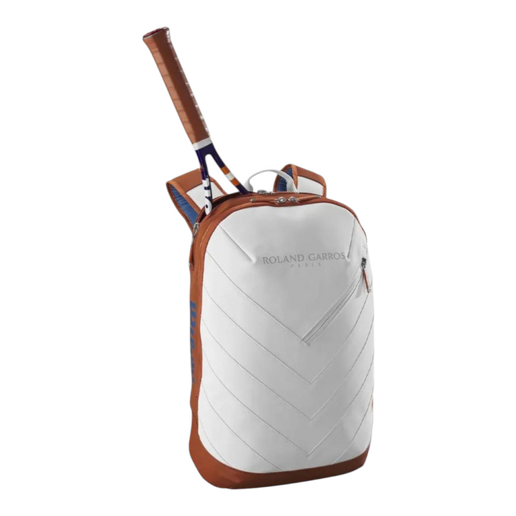 Mochila Radach Sports Wilson Super Tour Roland Garros 2024 blanca y terracota con compartimento para raqueta