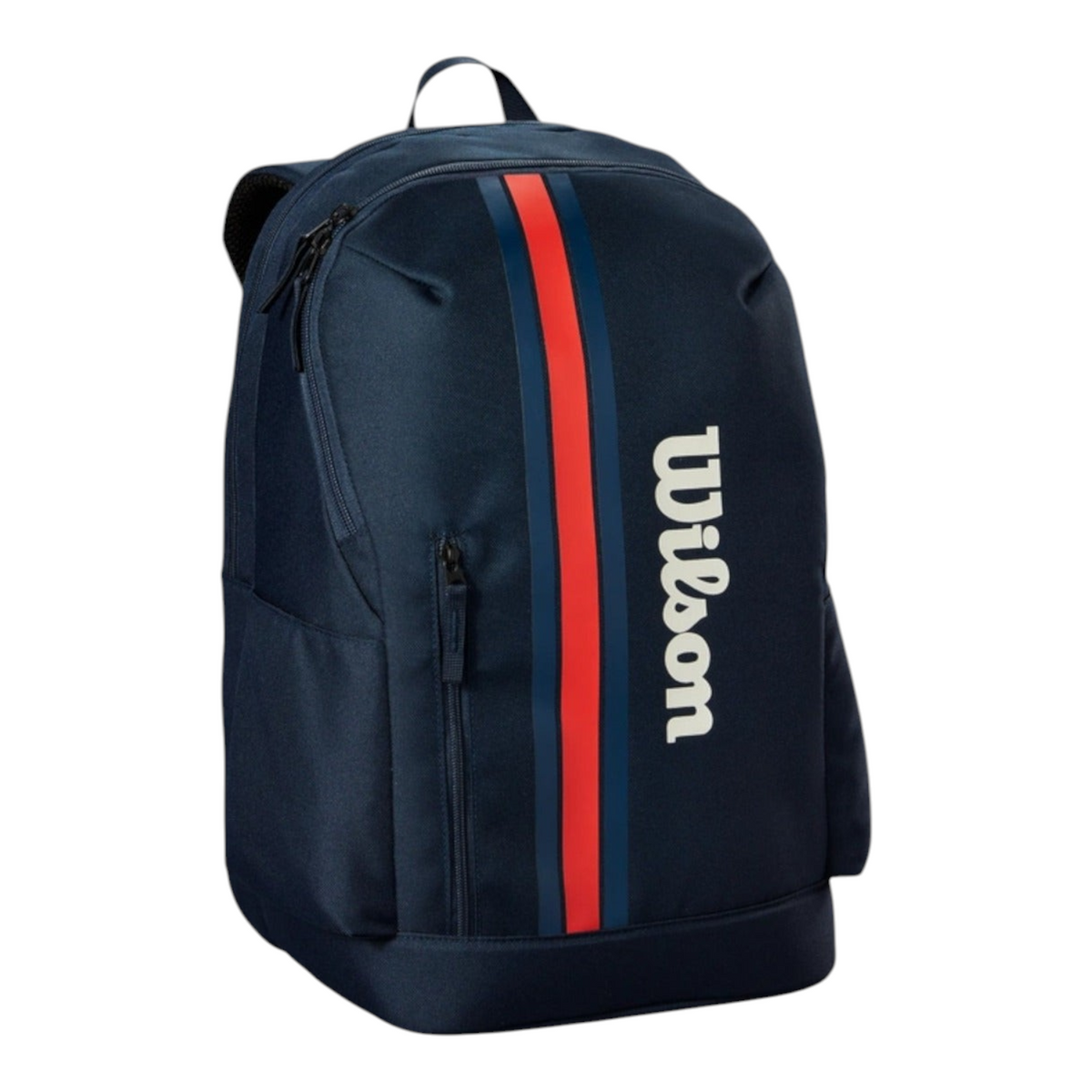 Mochila Radach Sports Wilson Team azul marino con franja roja y logo blanco para transportar dos raquetas de tenis