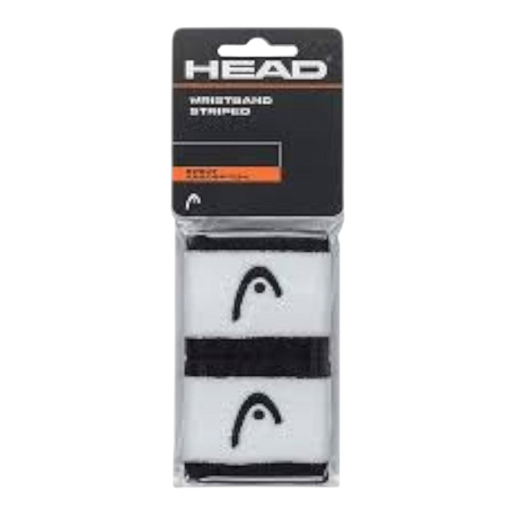 Muñequera deportiva Radach Sports Head de 2.5 pulgadas en color blanco con rayas azul marino y logo bordado