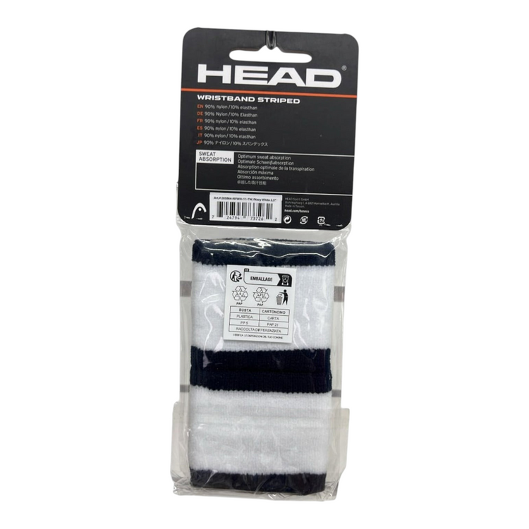 Muñequera deportiva Head Wristband Striped de Radach Sports en color blanco con rayas azul marino