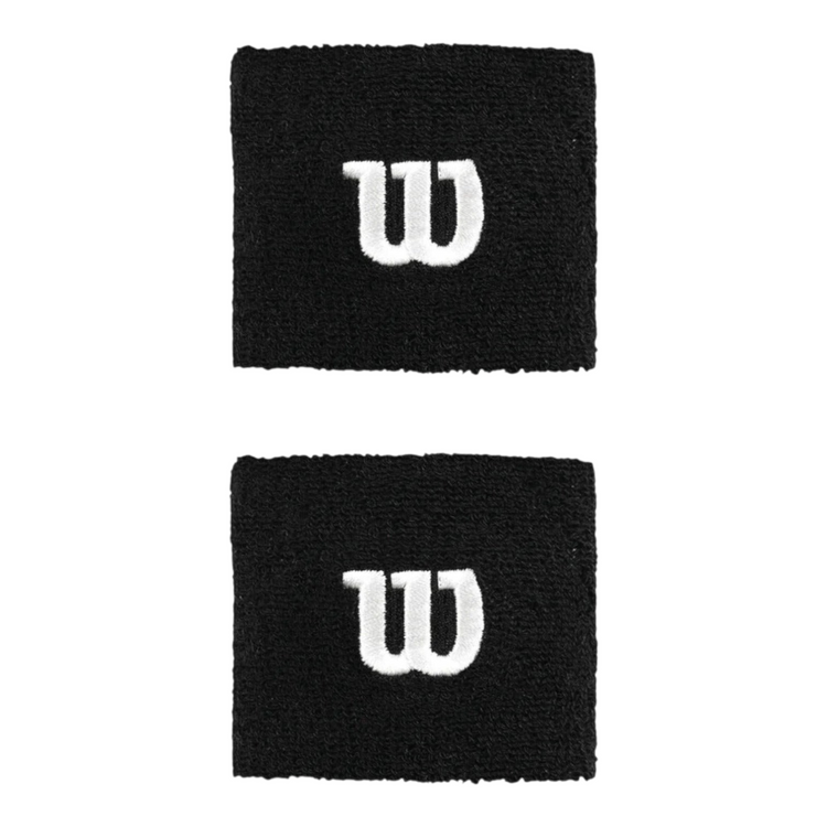 Par de muñequeras cortas Radach Sports Wilson en color negro con logotipo bordado, ideales para absorber sudor.