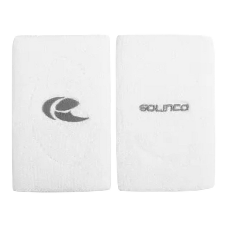Muñequeras deportivas Radach Sports de Solinco en color blanco, diseño doble largo super absorbente, pack de dos.
