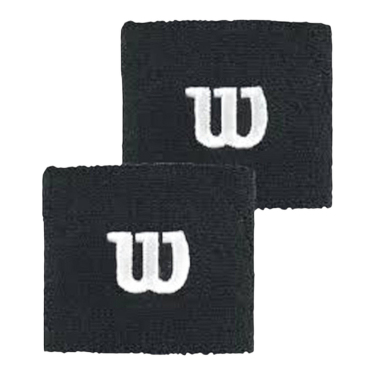 Par de muñequeras deportivas negras Wilson de algodón absorbente con logotipo bordado, vendidas en Radach Sports