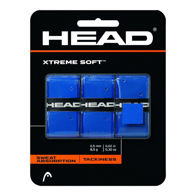 Paquete de 3 overgrips Head Xtreme Soft color azul con perforaciones para absorción de humedad de Radach Sports