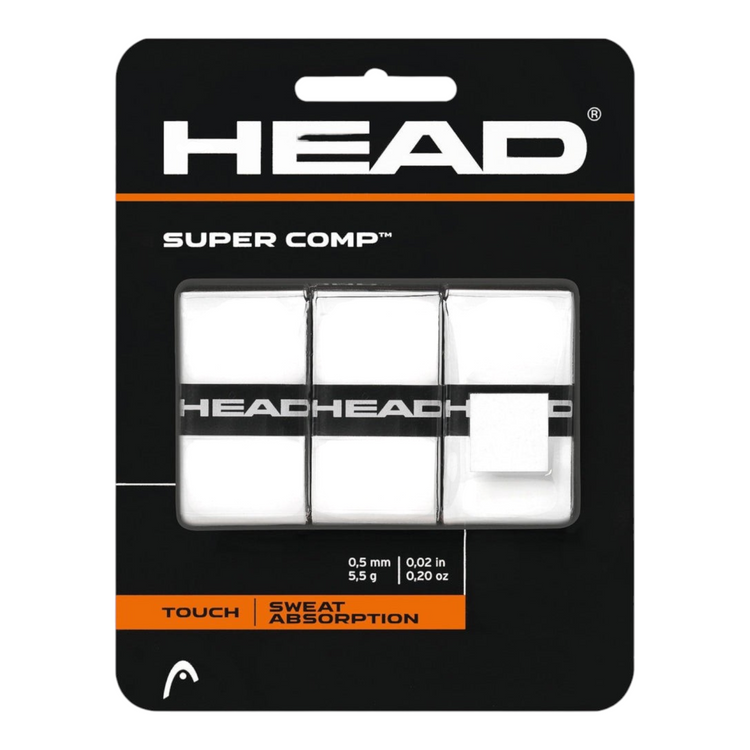 Paquete de 3 overgrips blancos Head Super Comp para raquetas de Radach Sports con alta absorción de sudor