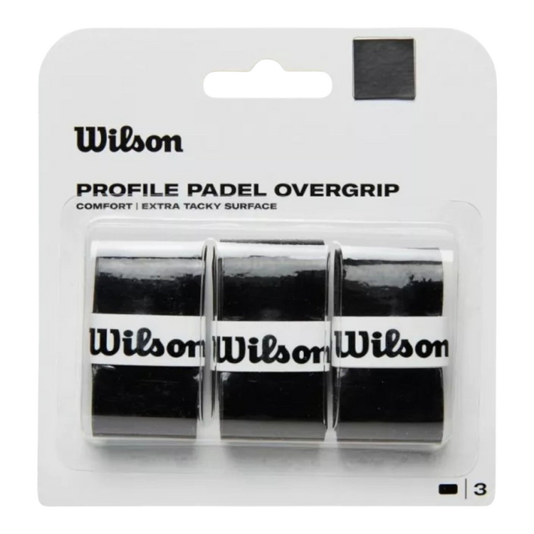 Pack de 3 overgrips negros Wilson Profile para pala de pádel con superficie extra adherente de Radach Sports