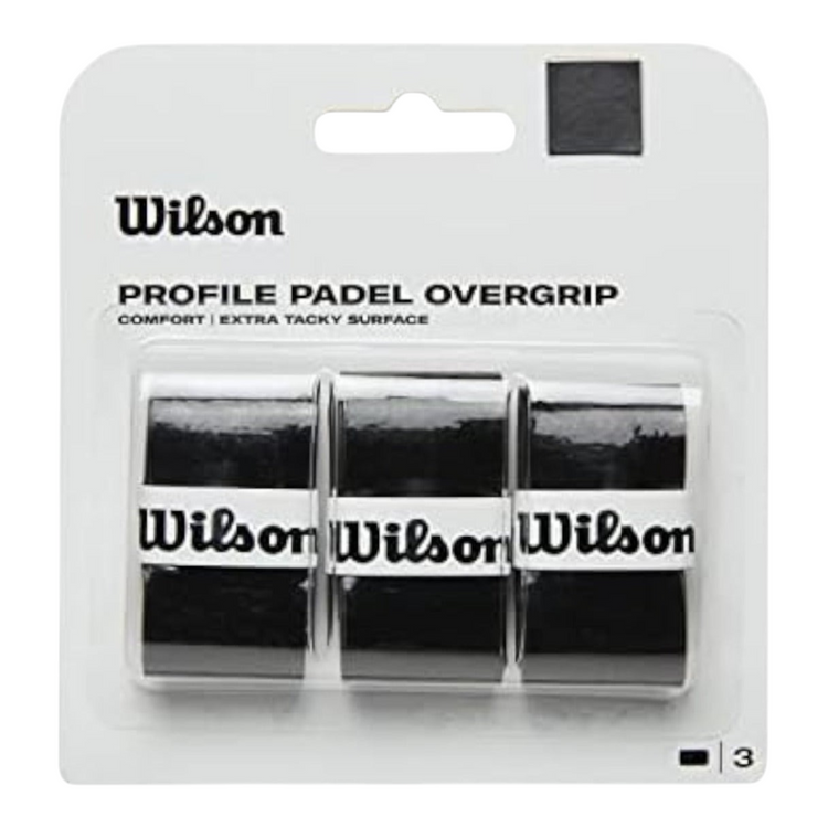 Pack de 3 overgrips Wilson Profile negros para pala de pádel con superficie extra adherente de Radach Sports