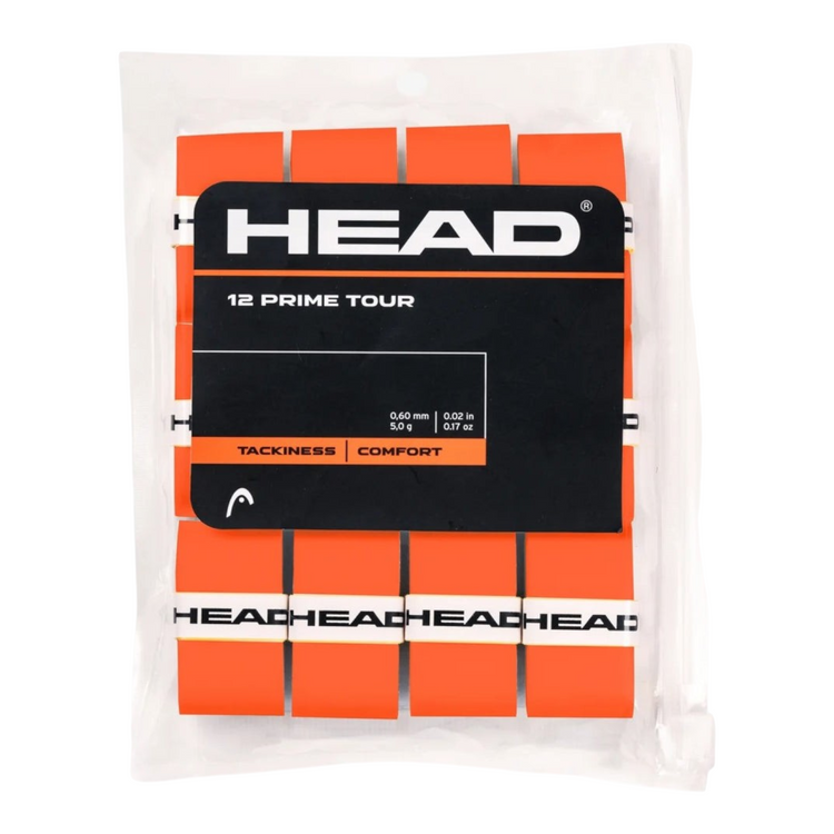 Pack de 12 overgrips Radach Sports Head Prime Tour de color naranja para raquetas de tenis con alta adherencia