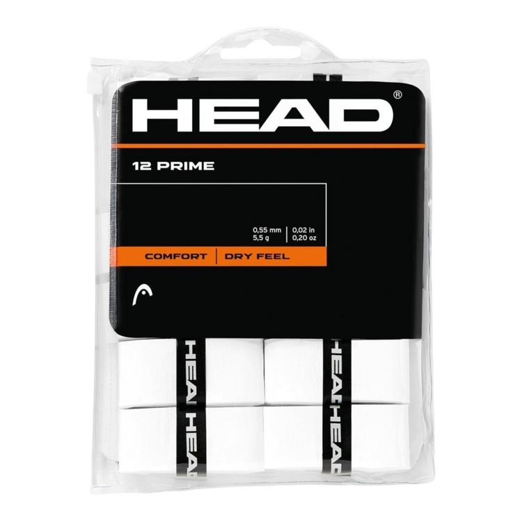 Pack de 12 overgrips blancos Radach Sports Head Prime para raquetas de tenis y pádel con tacto seco y cómodo