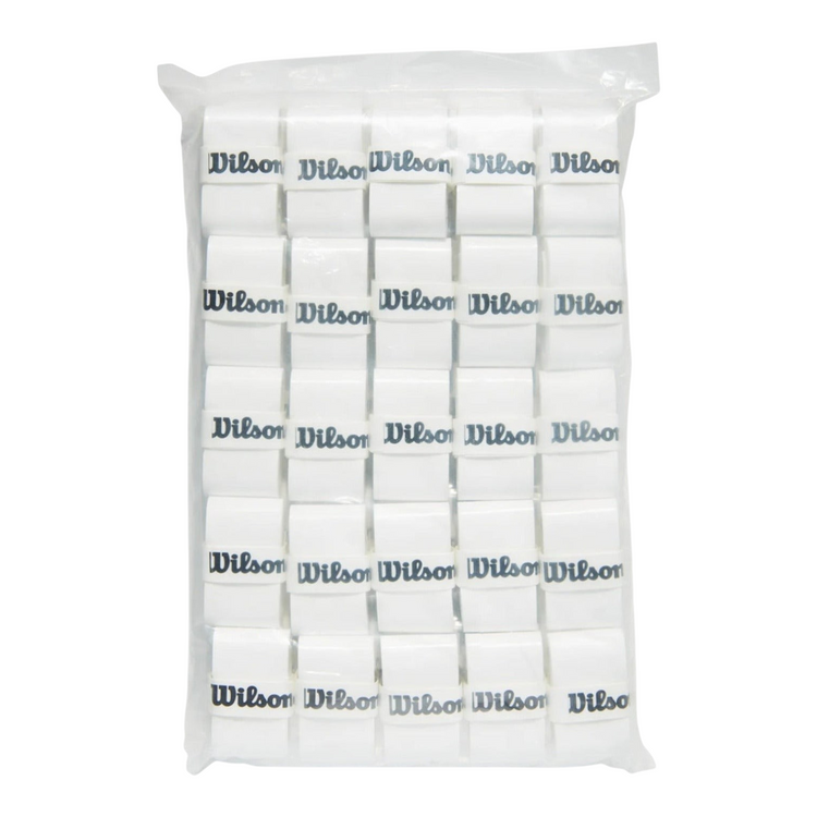 Pack de 50 overgrips blancos Wilson Pro para pádel de Radach Sports, con fieltro fino y elástico para mayor agarre.