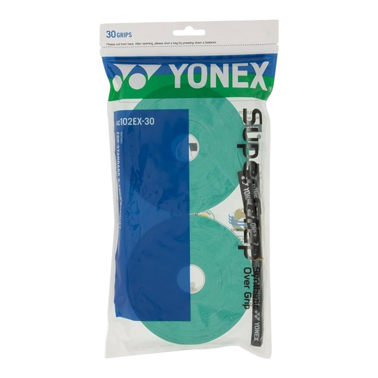 Paquete de 30 overgrips Yonex Super Grap en color verde menta, vendidos por Radach Sports para raquetas de tenis.